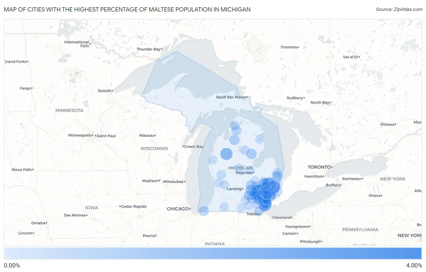 Cities with the Highest Percentage of Maltese Population in Michigan Map