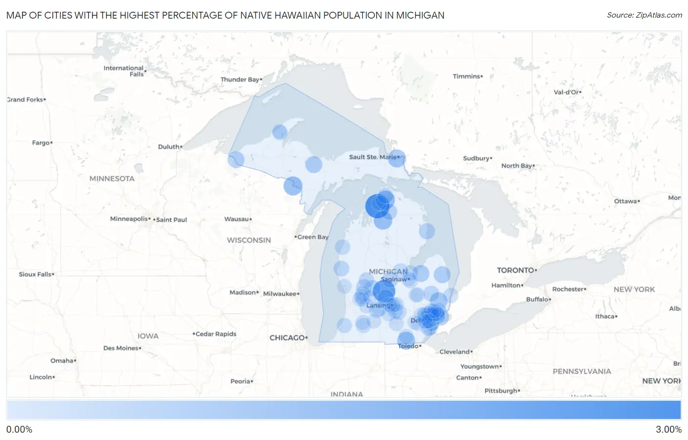 Cities with the Highest Percentage of Native Hawaiian Population in Michigan Map
