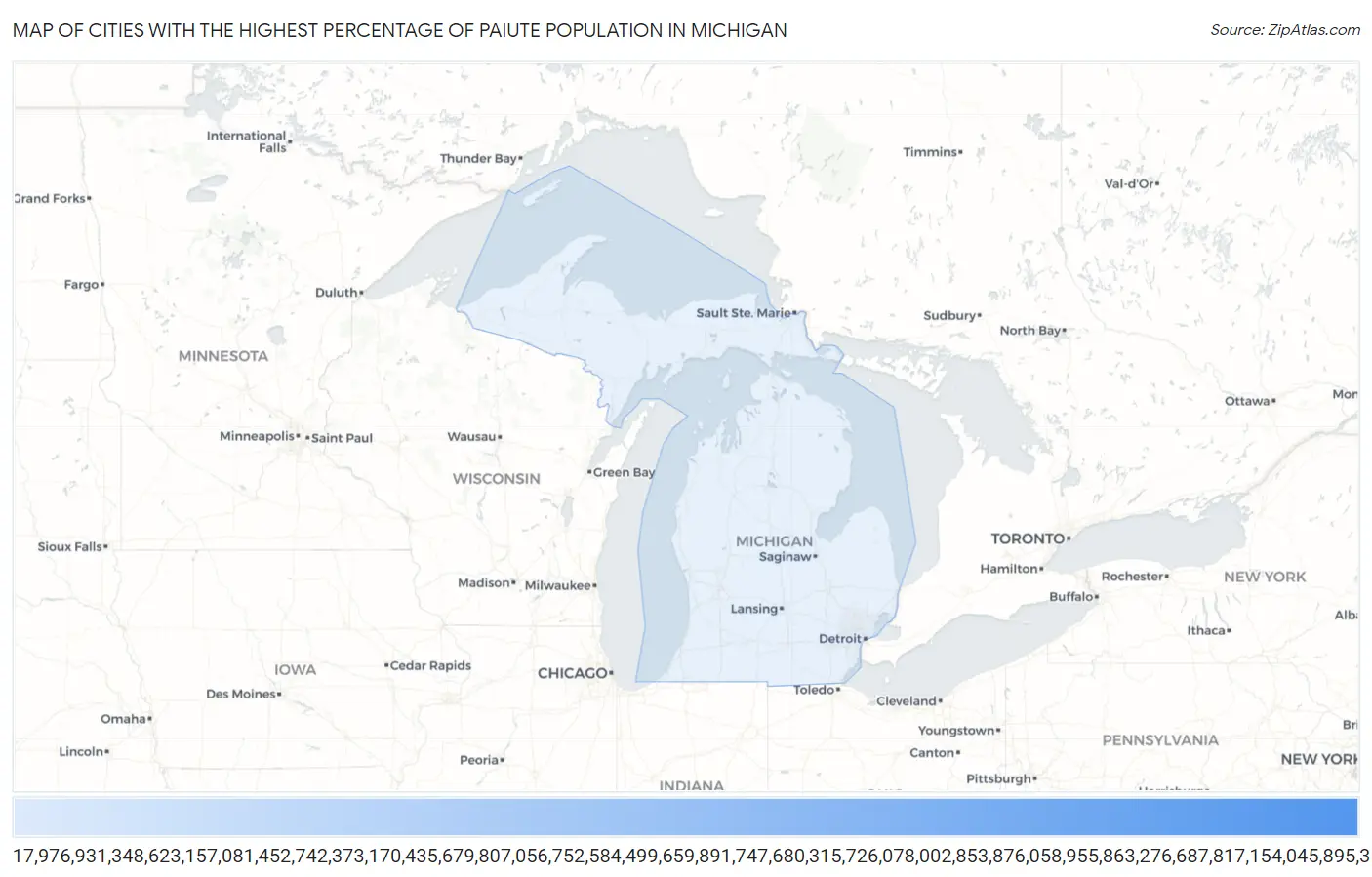Cities with the Highest Percentage of Paiute Population in Michigan Map