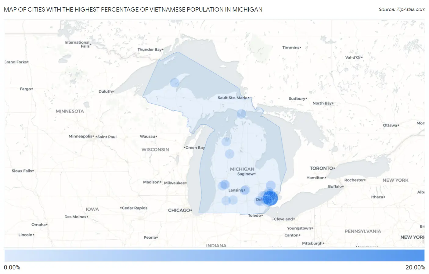 Cities with the Highest Percentage of Vietnamese Population in Michigan Map
