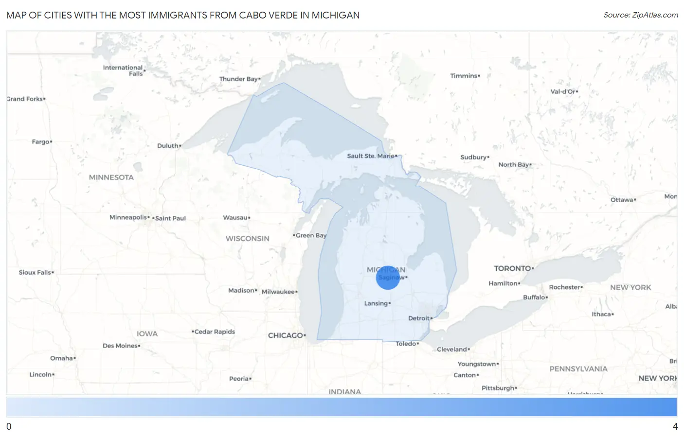 Cities with the Most Immigrants from Cabo Verde in Michigan Map