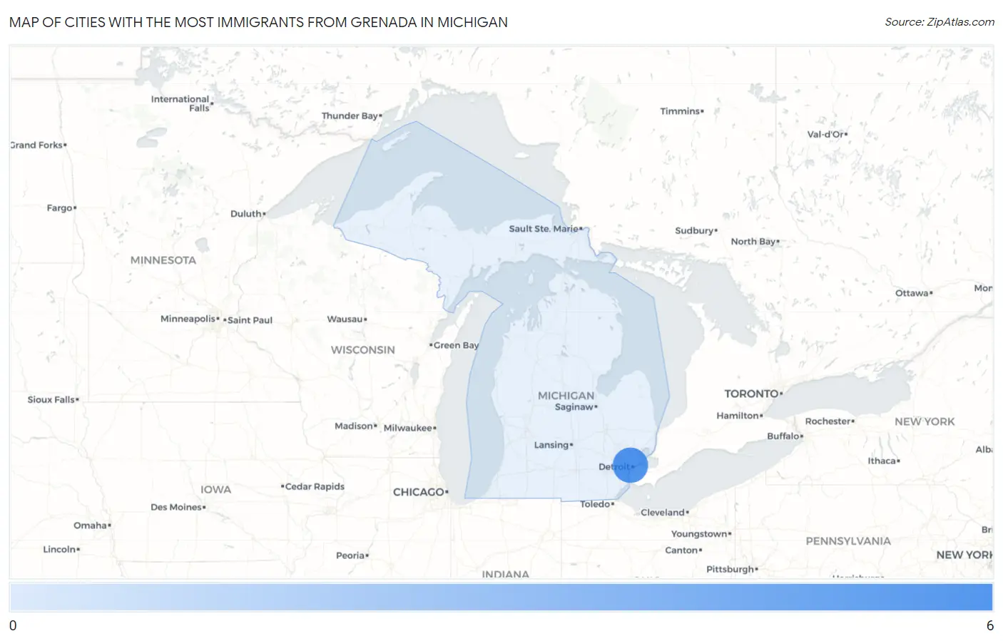 Cities with the Most Immigrants from Grenada in Michigan Map