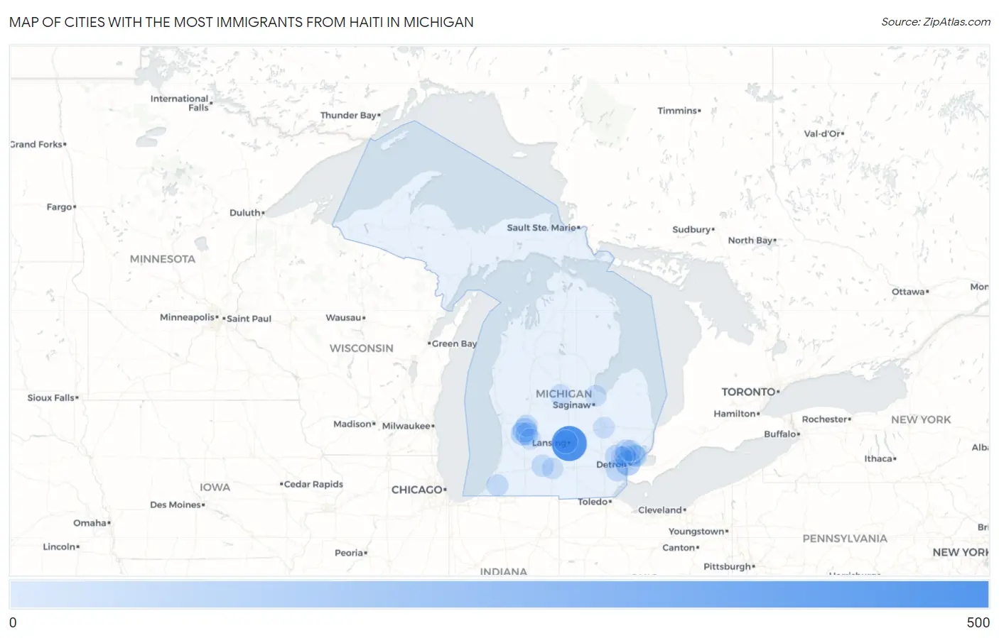 Cities with the Most Immigrants from Haiti in Michigan Map