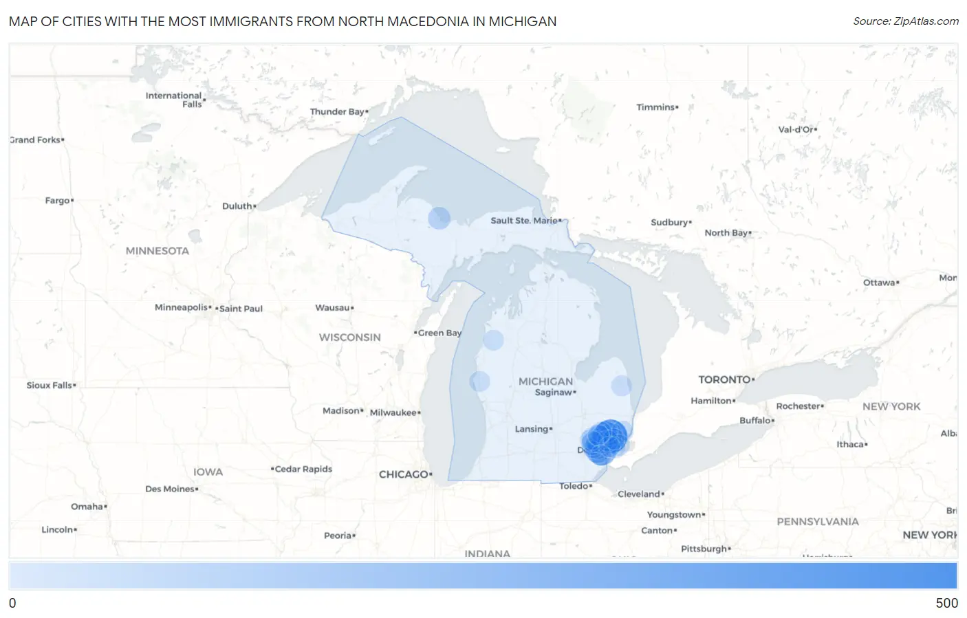 Cities with the Most Immigrants from North Macedonia in Michigan Map