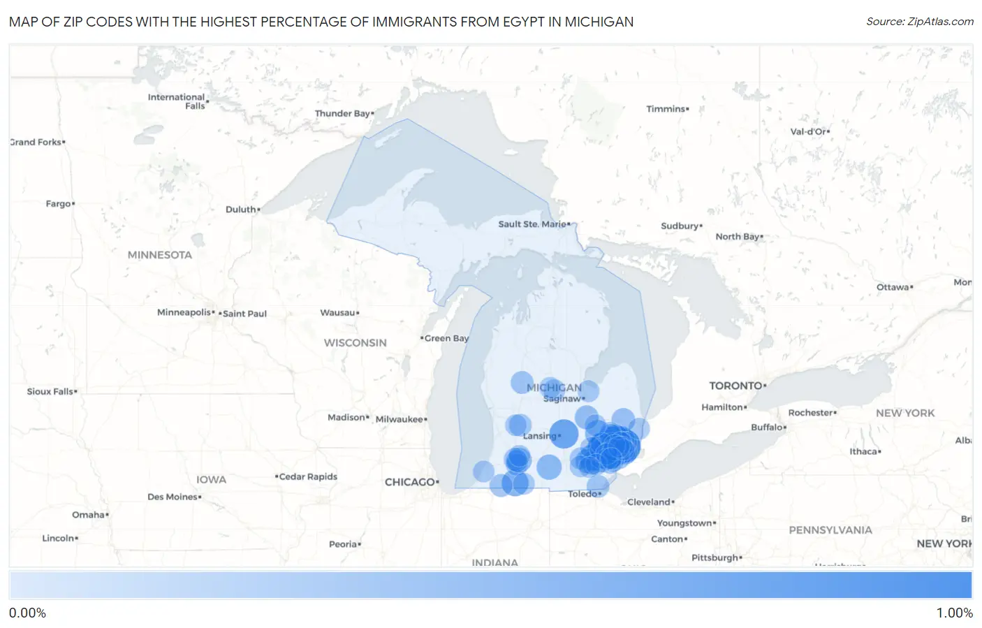 Zip Codes with the Highest Percentage of Immigrants from Egypt in Michigan Map