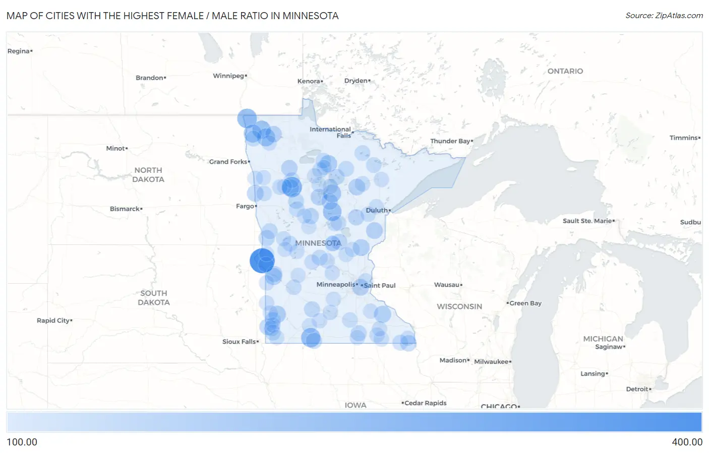 Cities with the Highest Female / Male Ratio in Minnesota Map