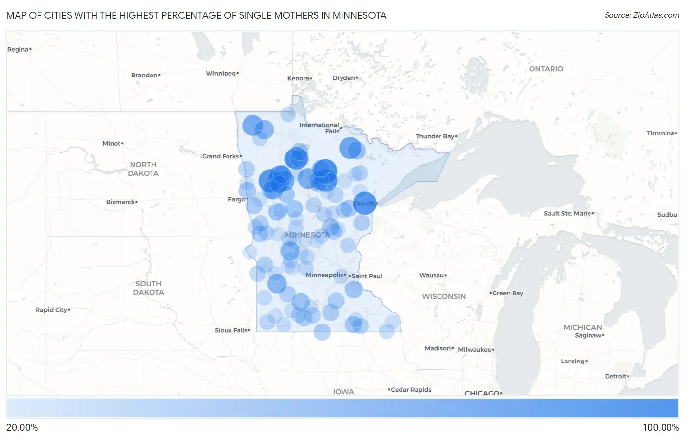 Cities with the Highest Percentage of Single Mothers in Minnesota Map