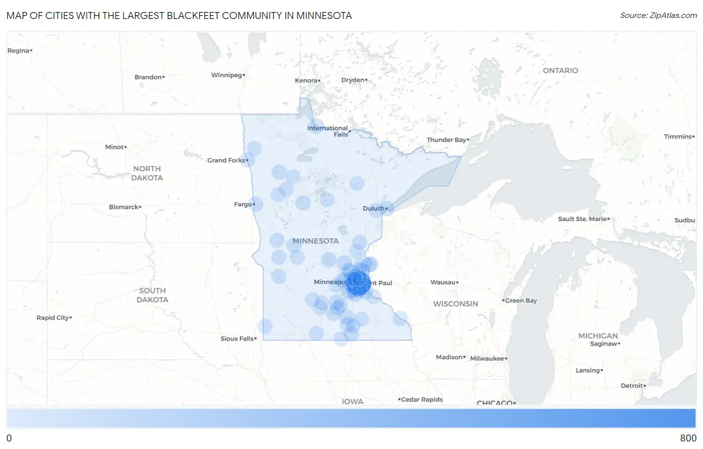 Cities with the Largest Blackfeet Community in Minnesota Map