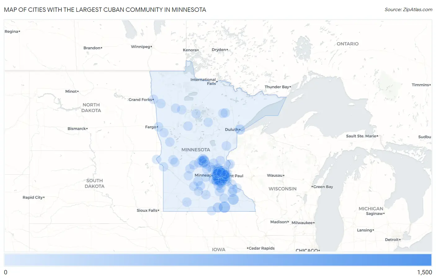 Cities with the Largest Cuban Community in Minnesota Map