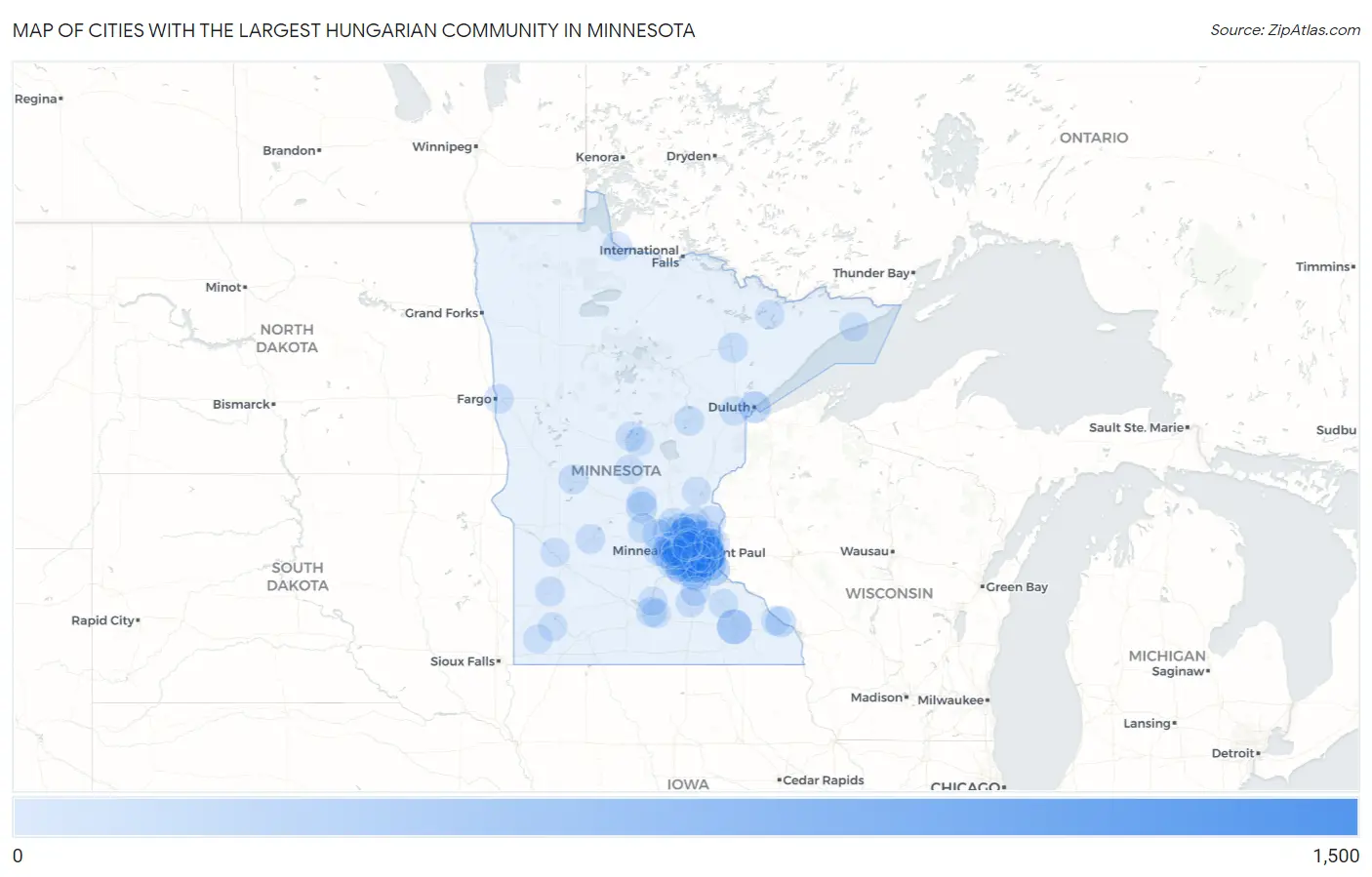Cities with the Largest Hungarian Community in Minnesota Map