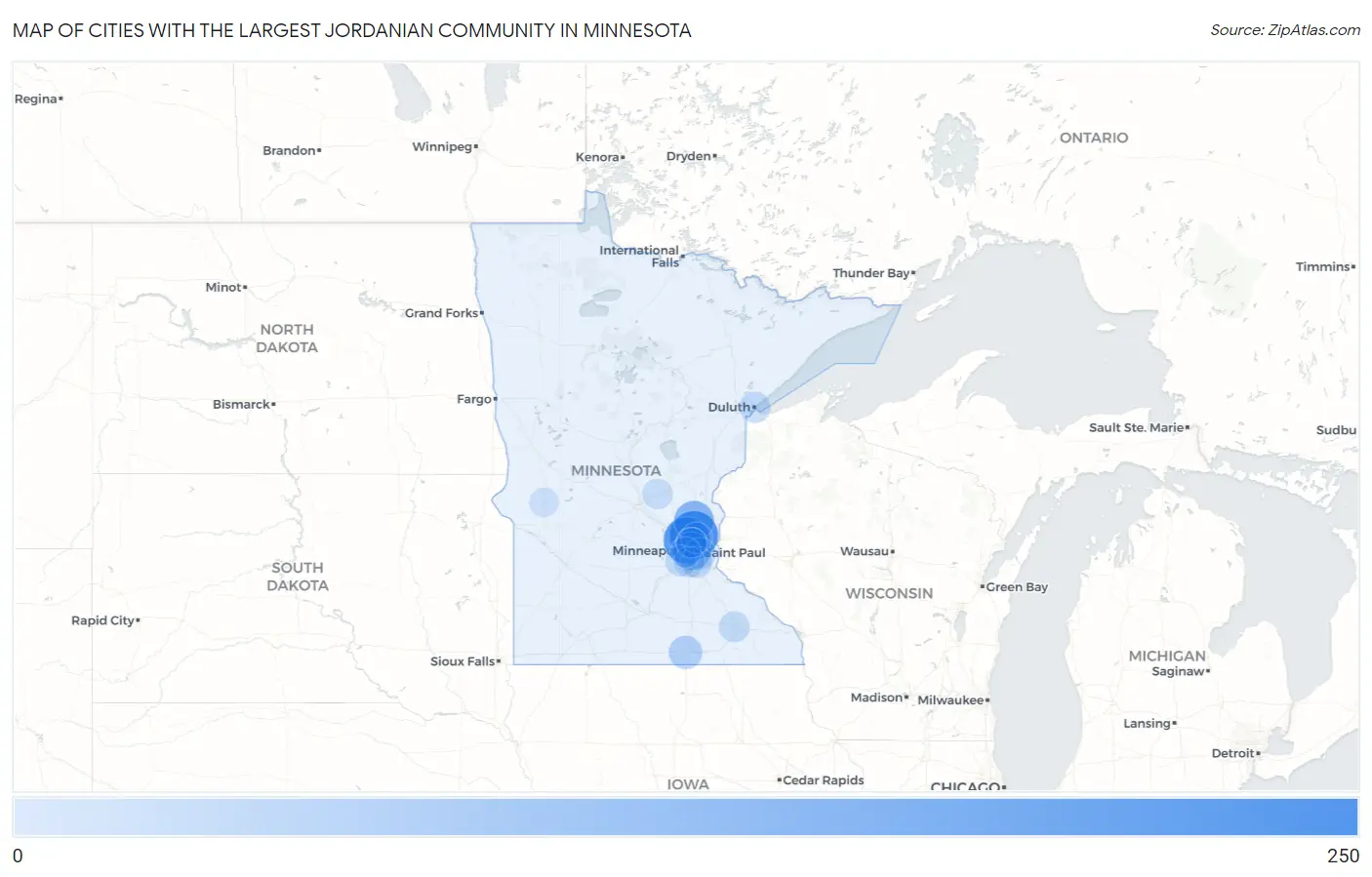 Cities with the Largest Jordanian Community in Minnesota Map