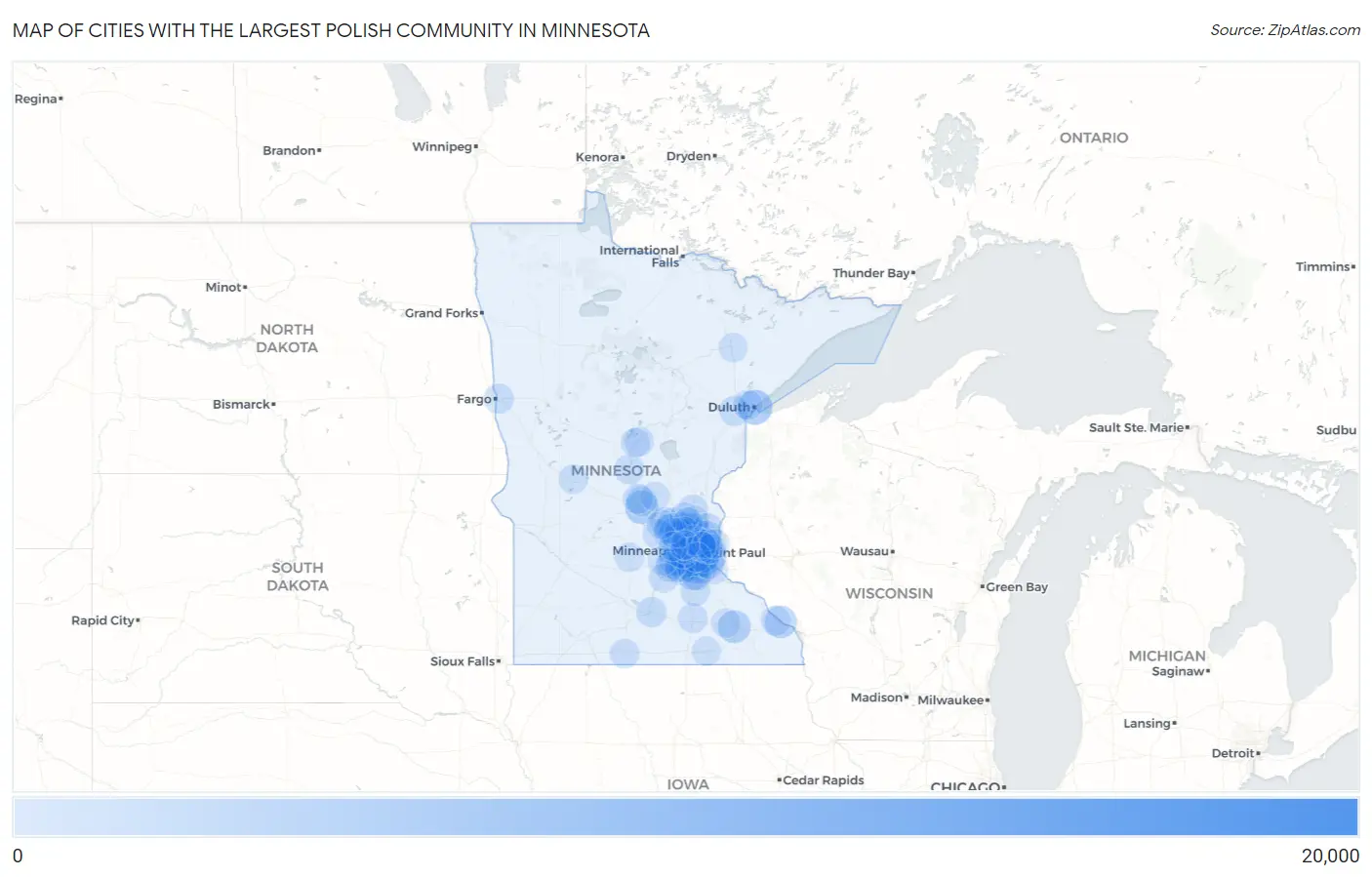Cities with the Largest Polish Community in Minnesota Map