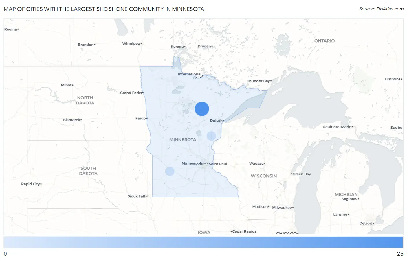 Cities with the Largest Shoshone Community in Minnesota Map
