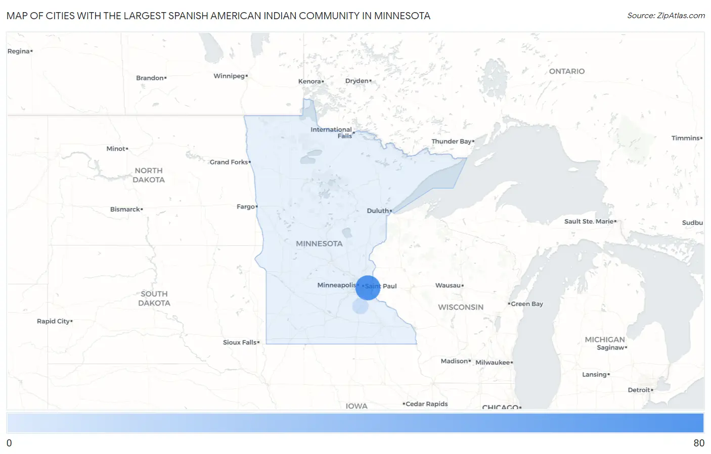 Cities with the Largest Spanish American Indian Community in Minnesota Map