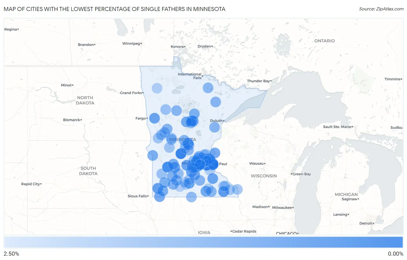 Cities with the Lowest Percentage of Single Fathers in Minnesota Map