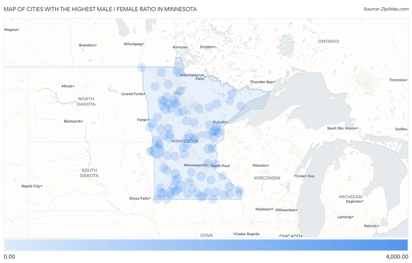 Cities with the Highest Male / Female Ratio in Minnesota Map