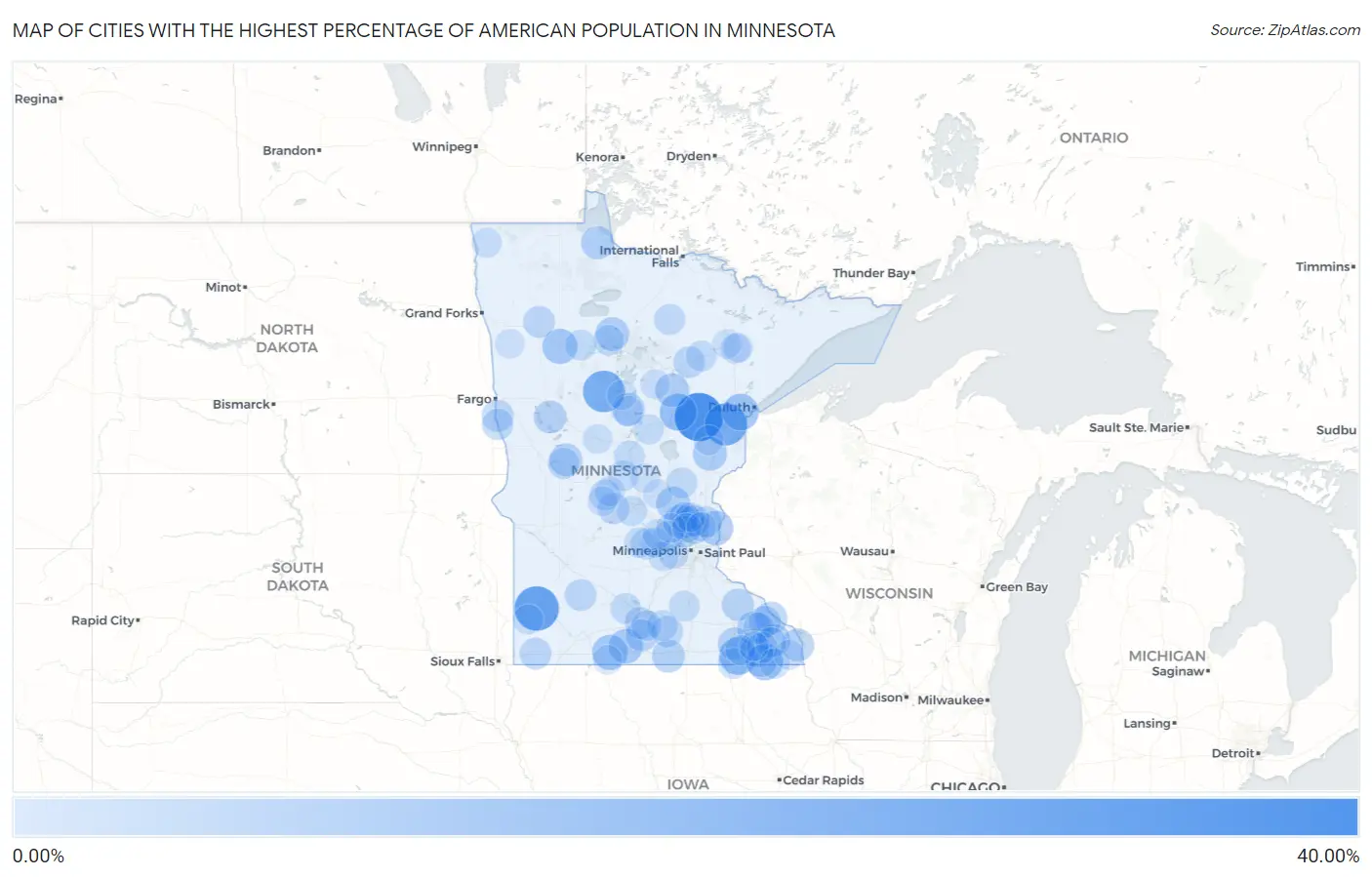 Cities with the Highest Percentage of American Population in Minnesota Map