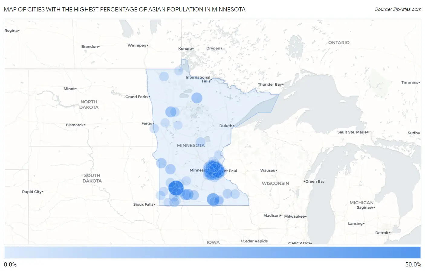 Cities with the Highest Percentage of Asian Population in Minnesota Map