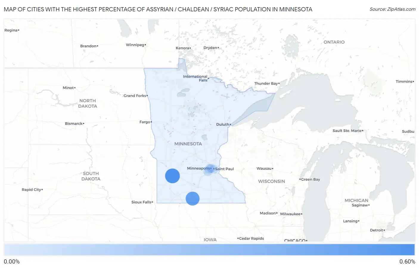 Cities with the Highest Percentage of Assyrian / Chaldean / Syriac Population in Minnesota Map