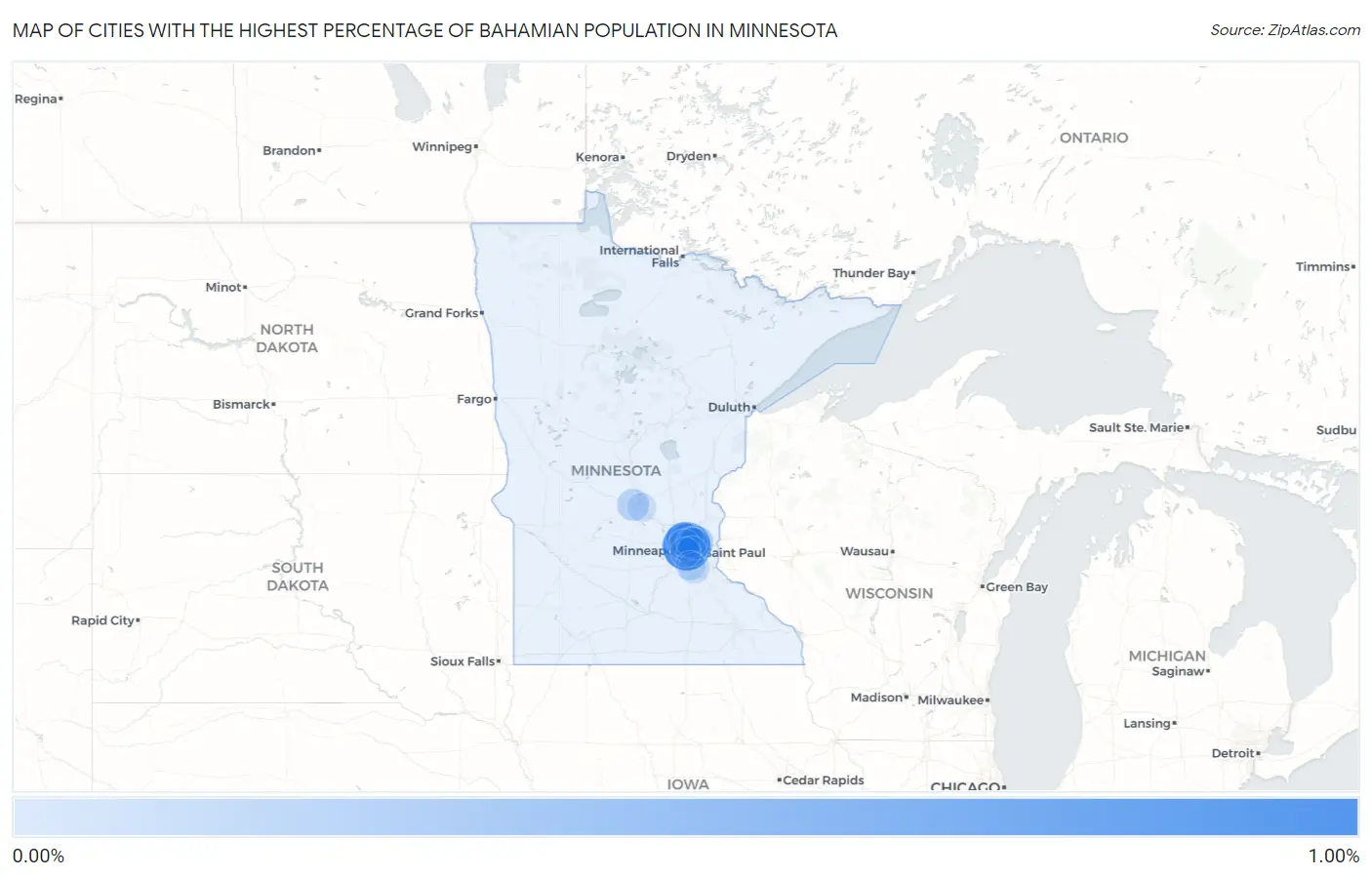 Cities with the Highest Percentage of Bahamian Population in Minnesota Map
