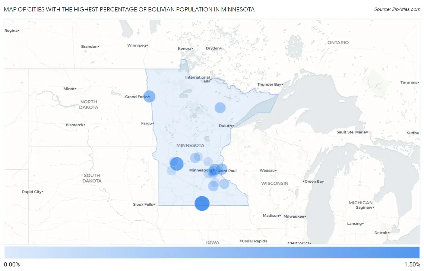 Cities with the Highest Percentage of Bolivian Population in Minnesota Map