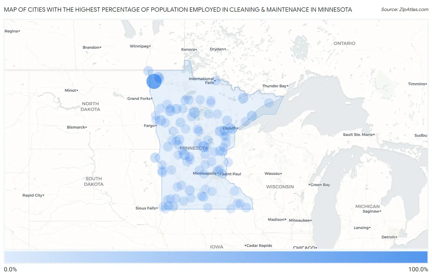 Cities with the Highest Percentage of Population Employed in Cleaning & Maintenance in Minnesota Map