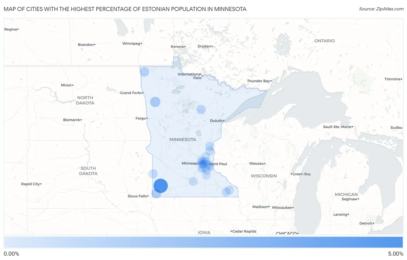 Cities with the Highest Percentage of Estonian Population in Minnesota Map