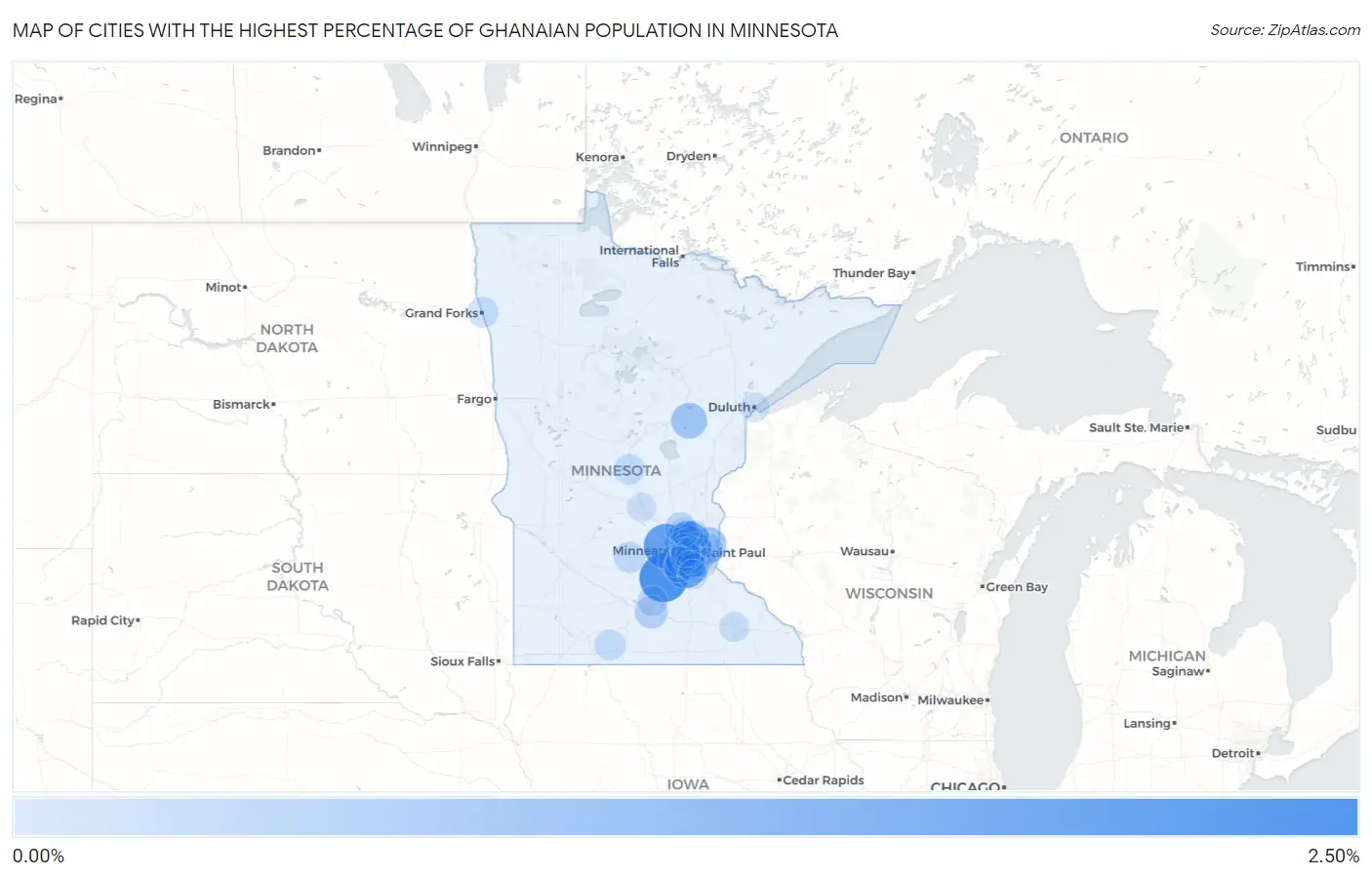 Cities with the Highest Percentage of Ghanaian Population in Minnesota Map