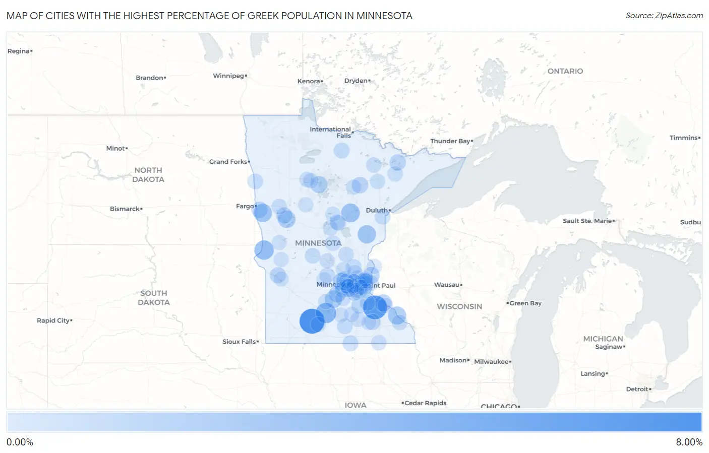 Cities with the Highest Percentage of Greek Population in Minnesota Map