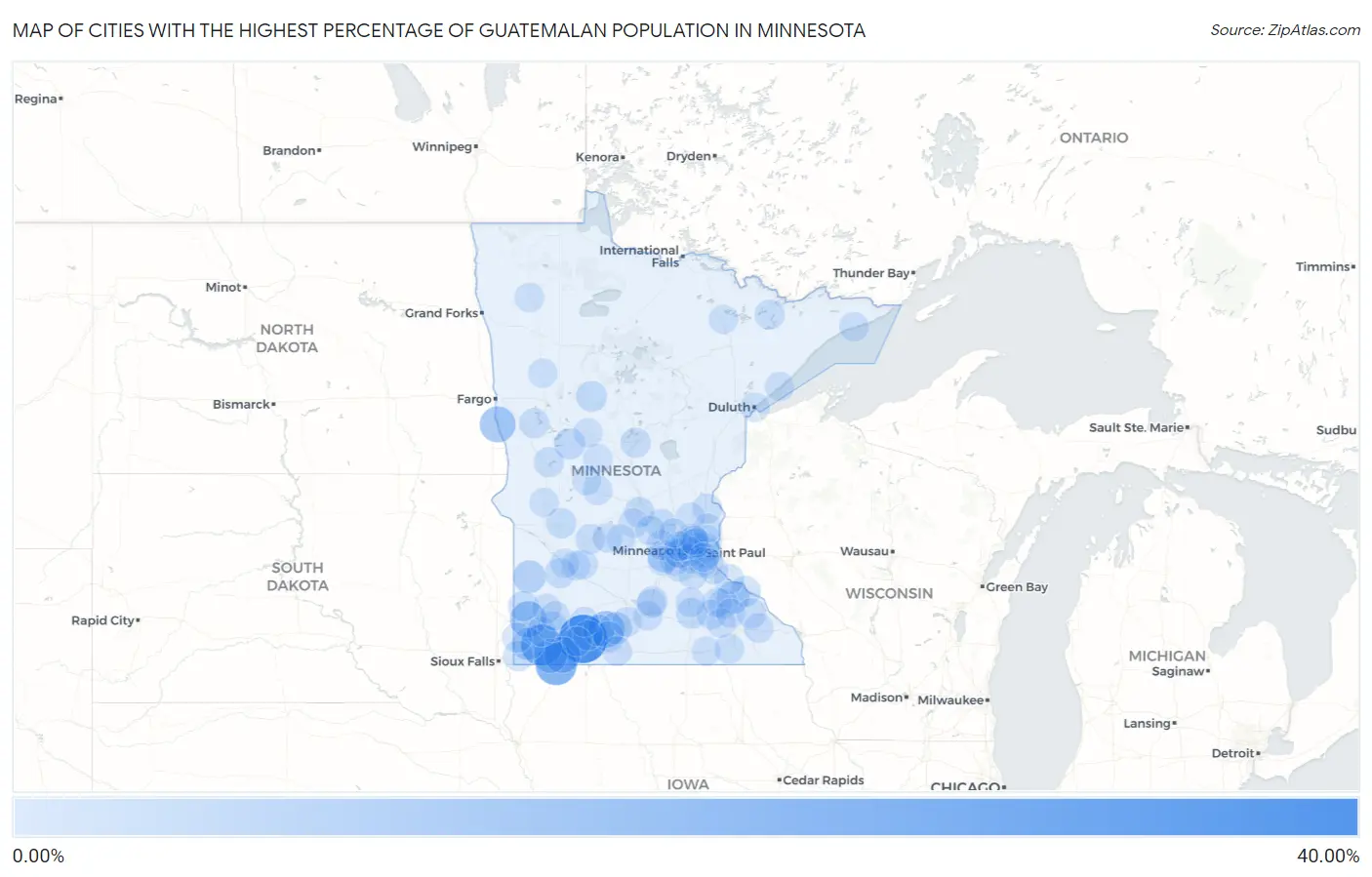Cities with the Highest Percentage of Guatemalan Population in Minnesota Map