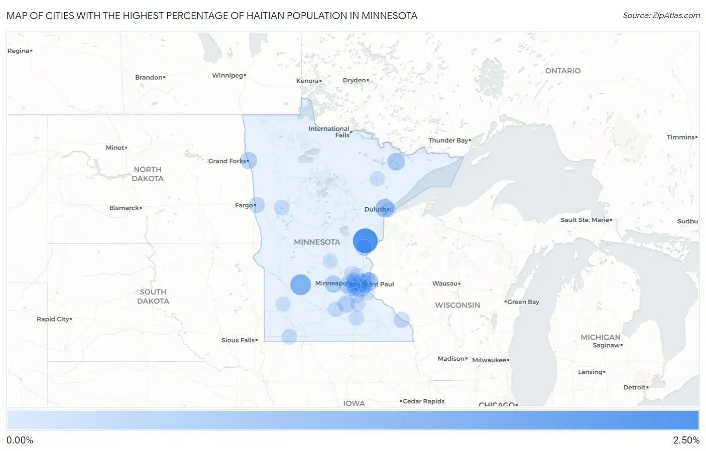 Cities with the Highest Percentage of Haitian Population in Minnesota Map