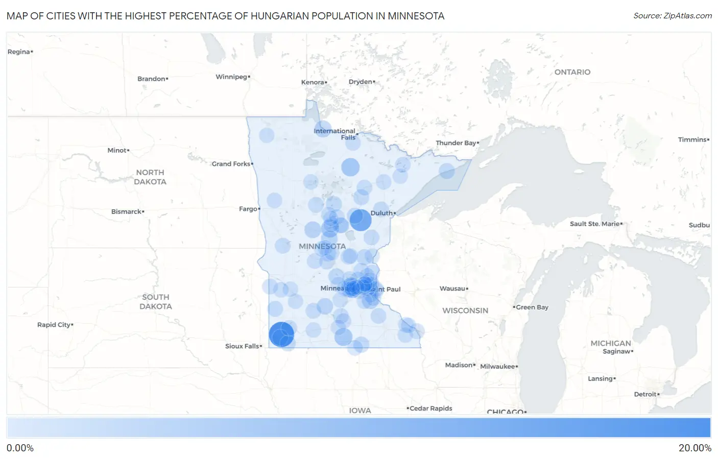 Cities with the Highest Percentage of Hungarian Population in Minnesota Map