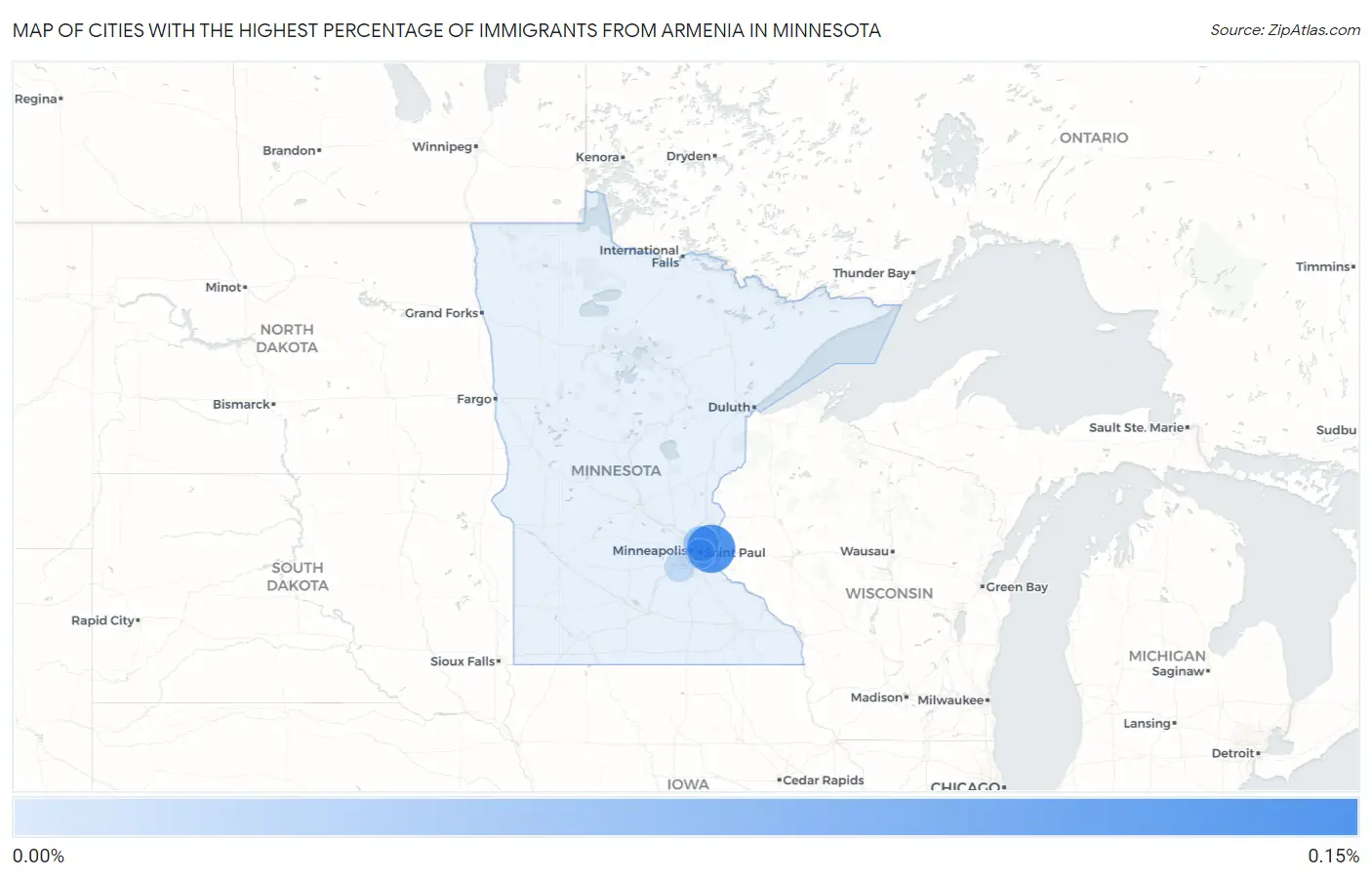 Cities with the Highest Percentage of Immigrants from Armenia in Minnesota Map