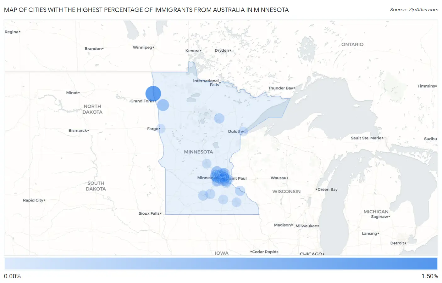 Cities with the Highest Percentage of Immigrants from Australia in Minnesota Map