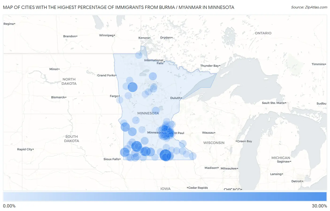 Cities with the Highest Percentage of Immigrants from Burma / Myanmar in Minnesota Map