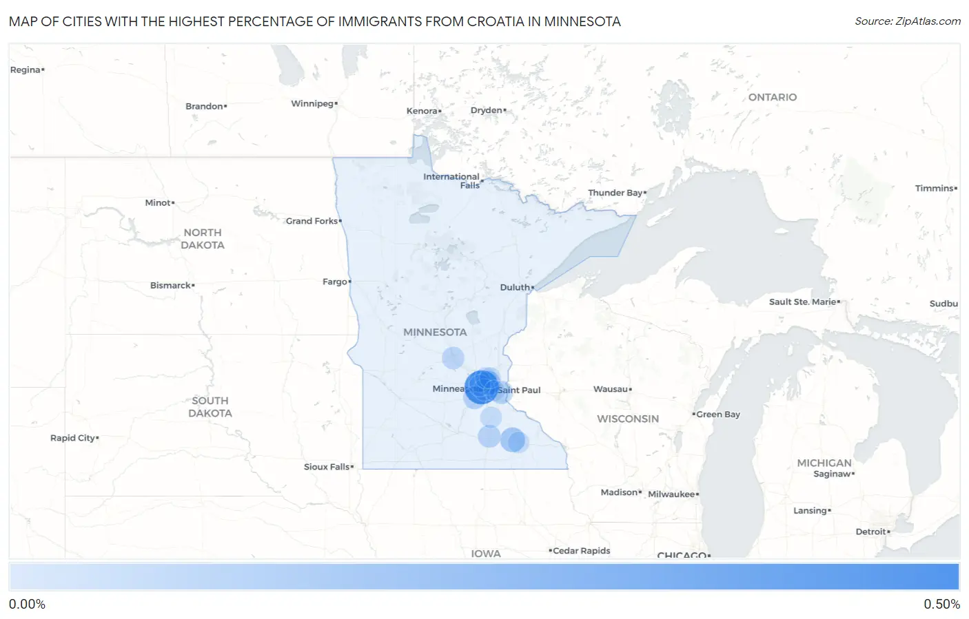 Cities with the Highest Percentage of Immigrants from Croatia in Minnesota Map