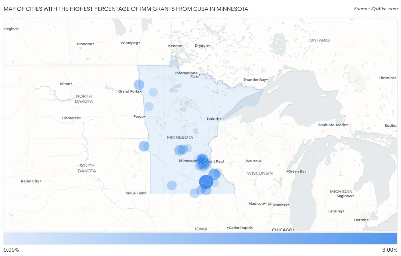 Cities with the Highest Percentage of Immigrants from Cuba in Minnesota Map