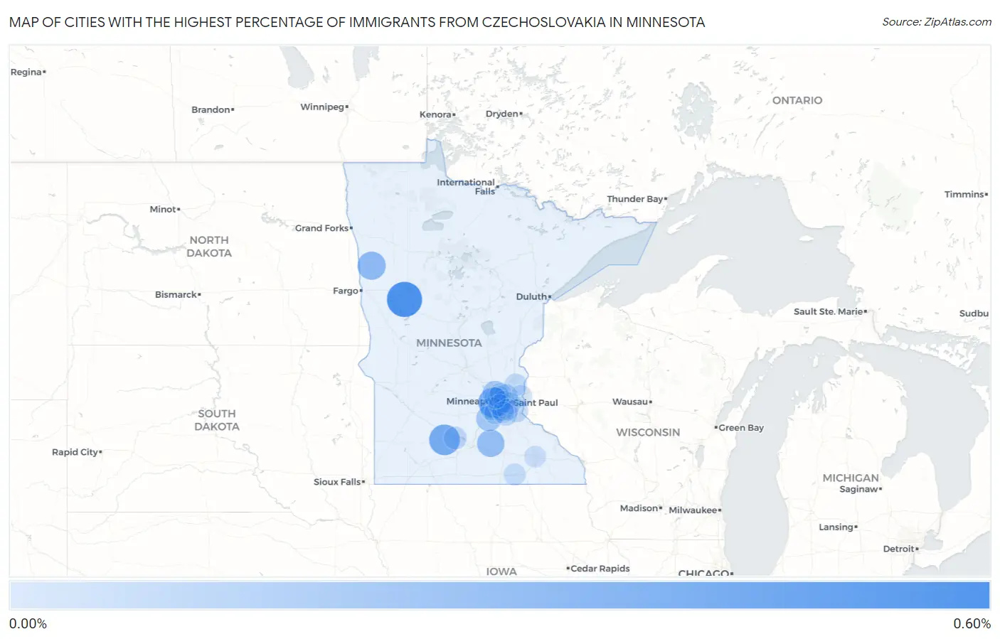 Cities with the Highest Percentage of Immigrants from Czechoslovakia in Minnesota Map