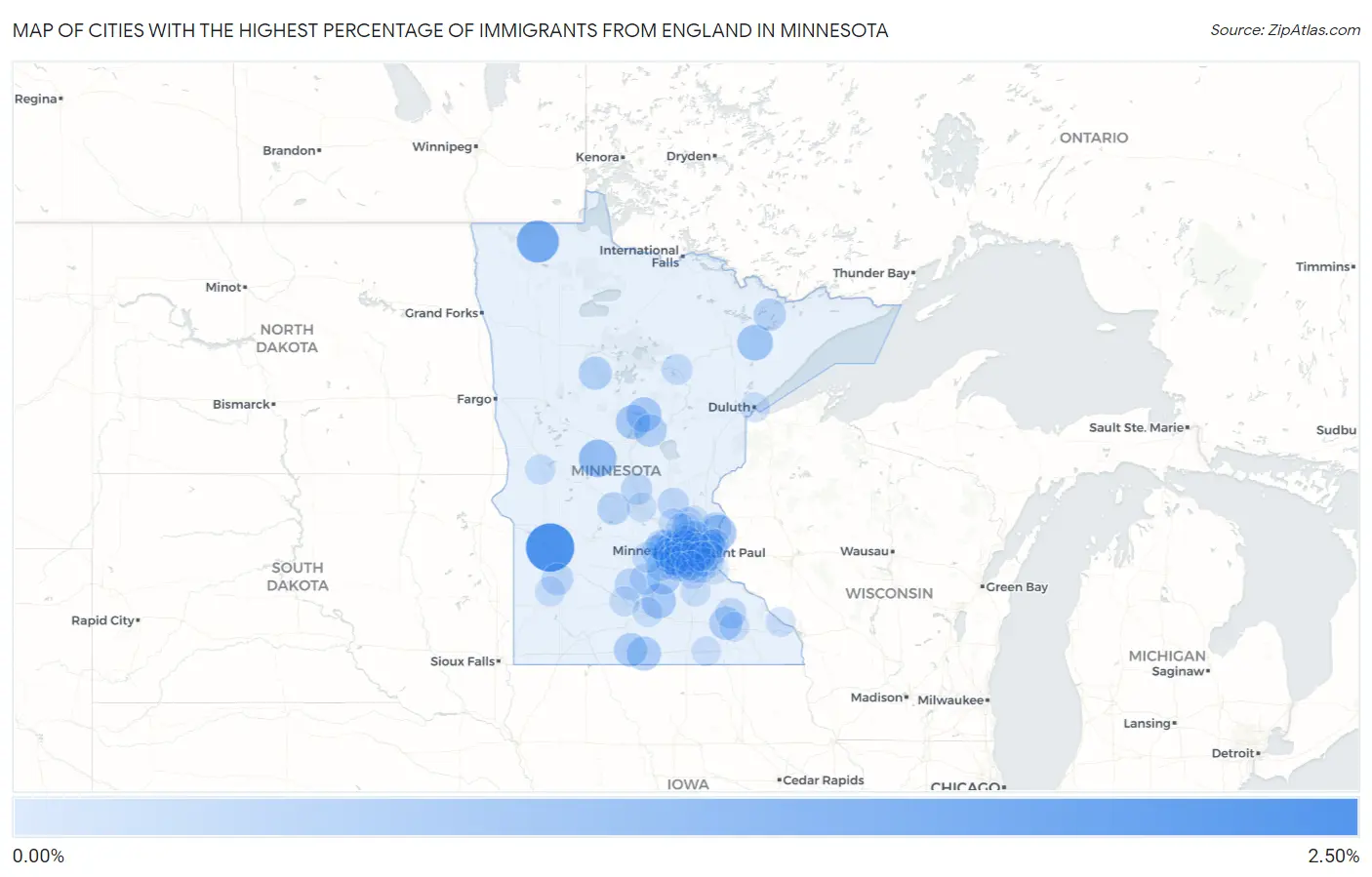 Cities with the Highest Percentage of Immigrants from England in Minnesota Map