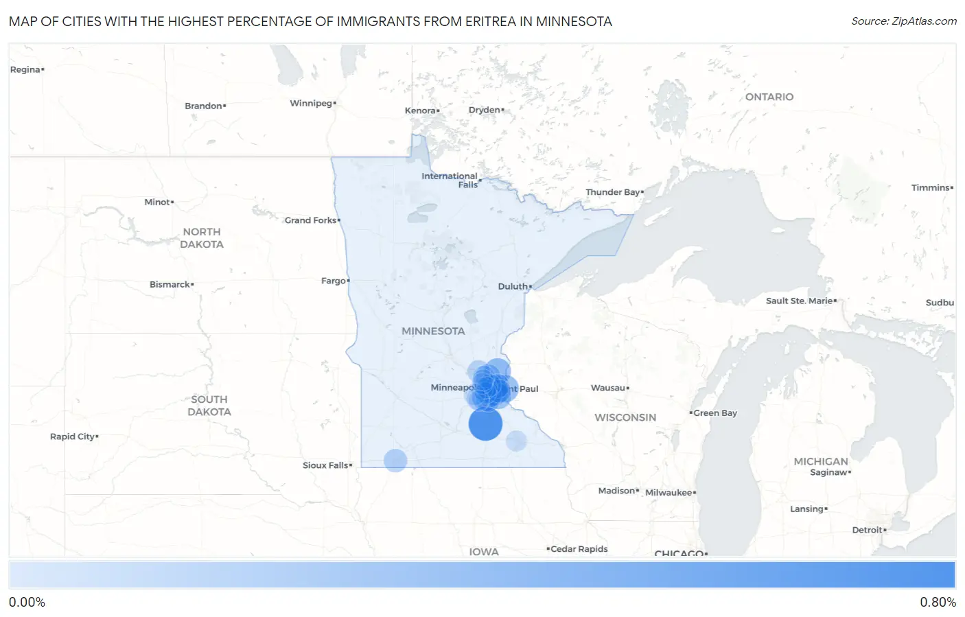 Cities with the Highest Percentage of Immigrants from Eritrea in Minnesota Map