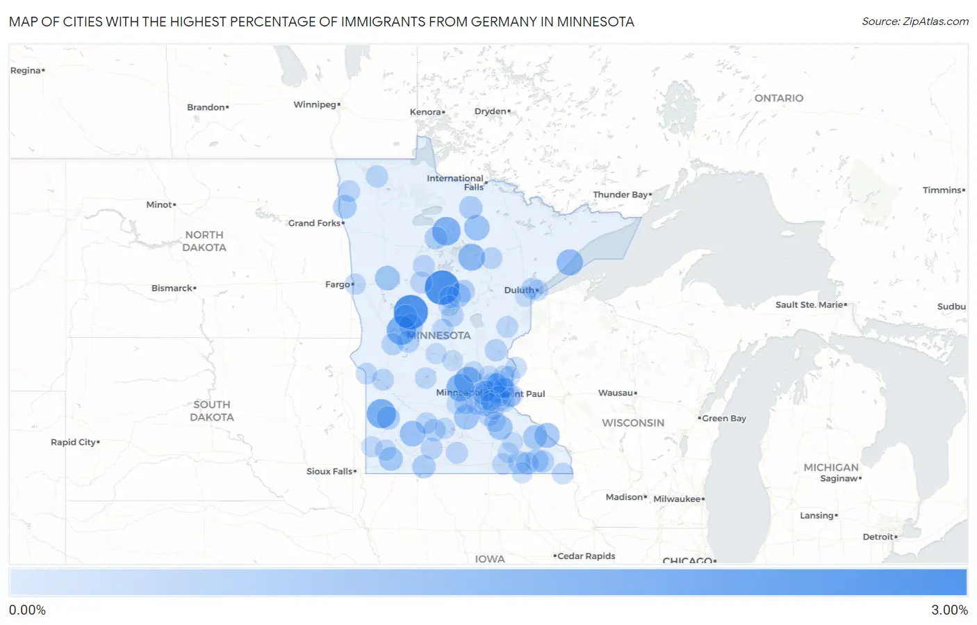 Cities with the Highest Percentage of Immigrants from Germany in Minnesota Map