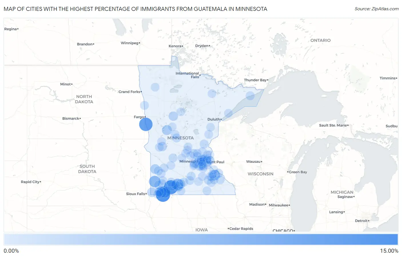 Cities with the Highest Percentage of Immigrants from Guatemala in Minnesota Map