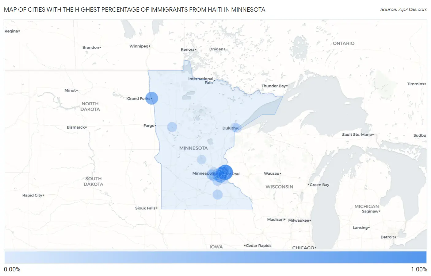 Cities with the Highest Percentage of Immigrants from Haiti in Minnesota Map