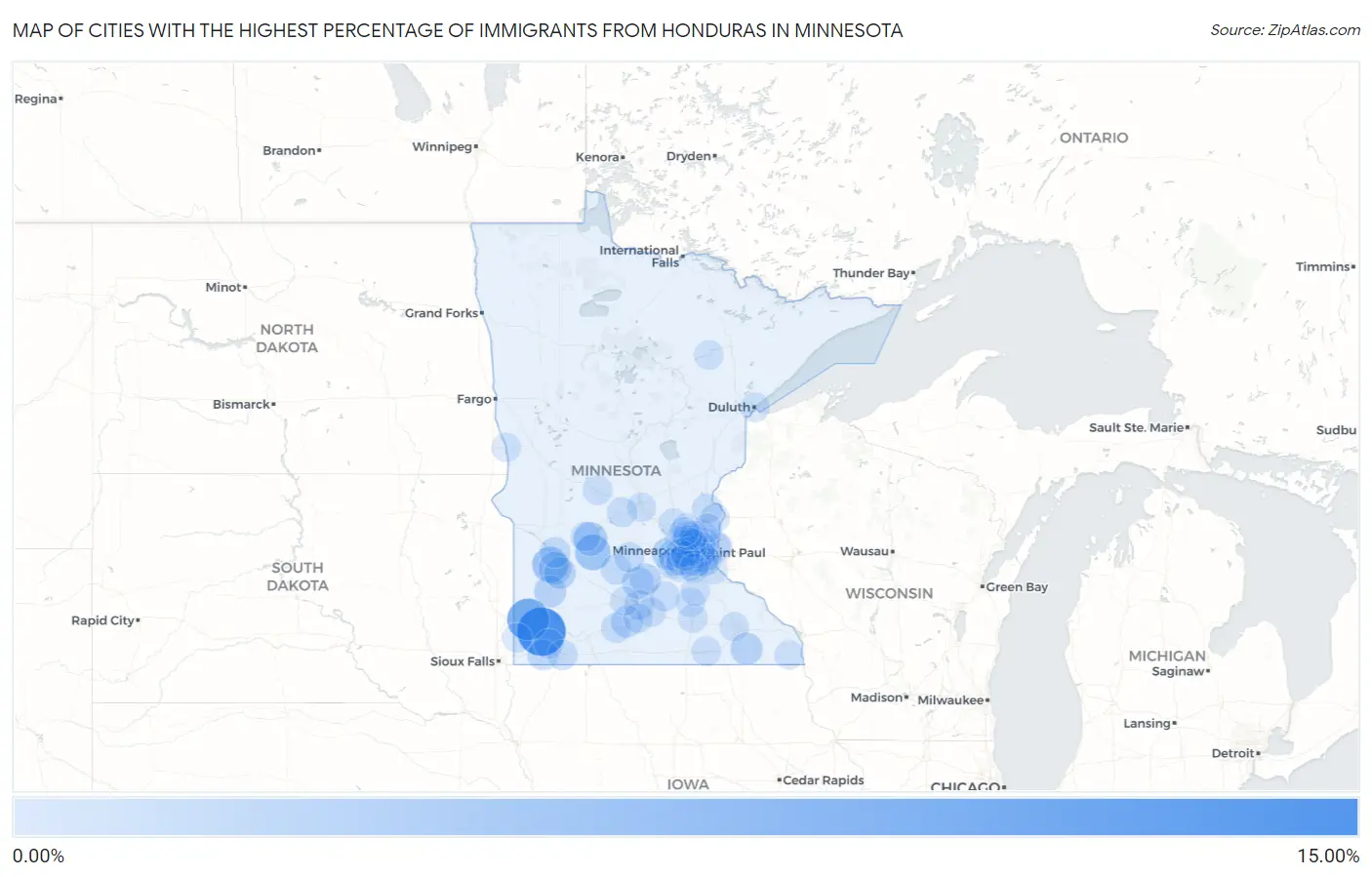 Cities with the Highest Percentage of Immigrants from Honduras in Minnesota Map