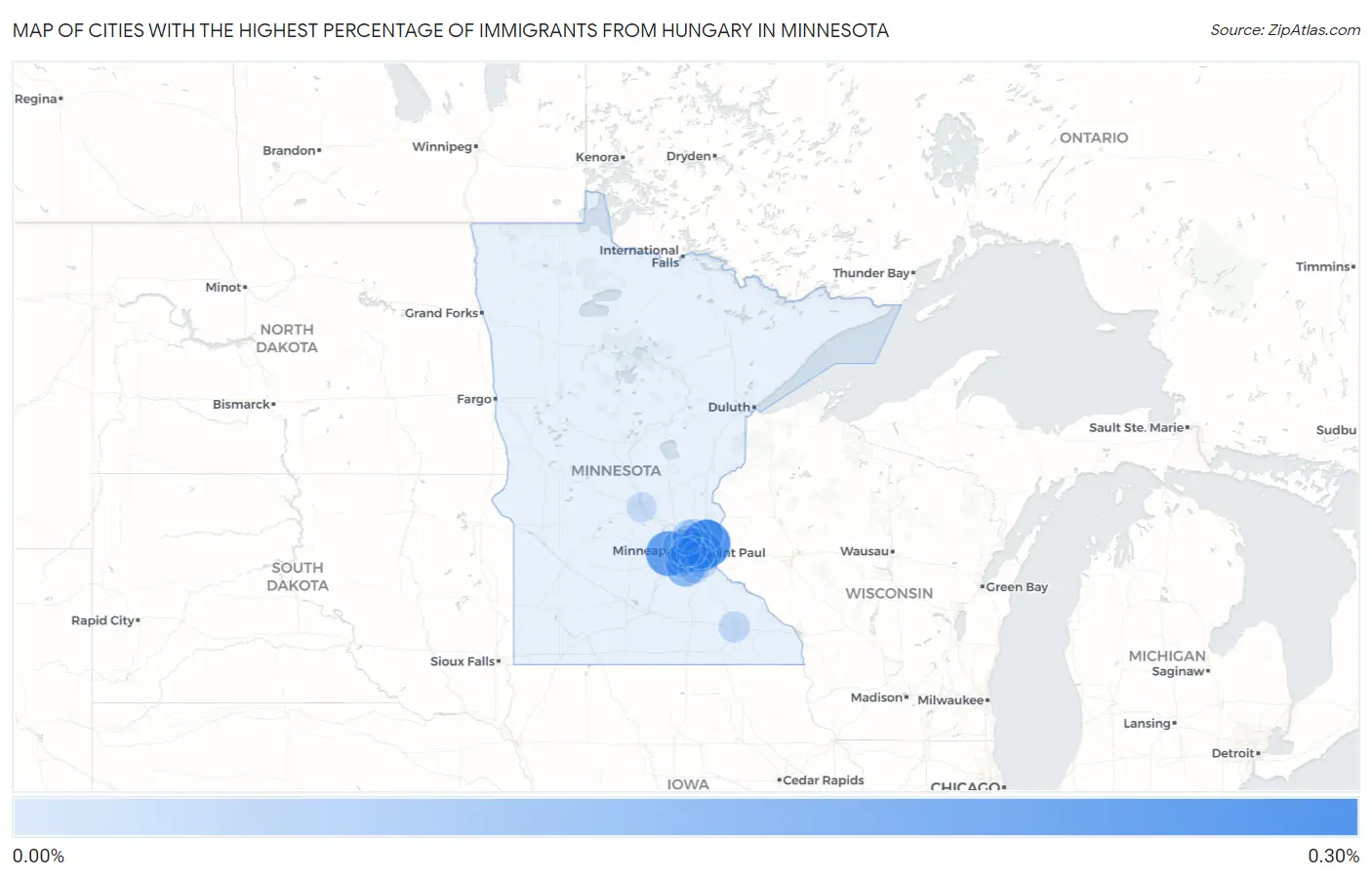 Cities with the Highest Percentage of Immigrants from Hungary in Minnesota Map