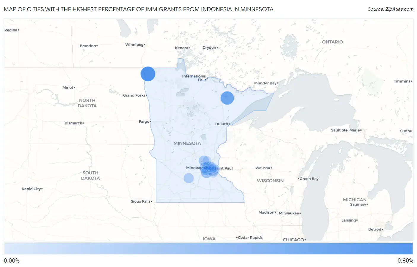 Cities with the Highest Percentage of Immigrants from Indonesia in Minnesota Map