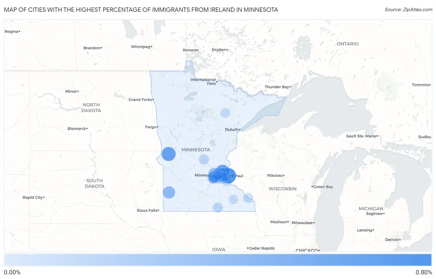 Cities with the Highest Percentage of Immigrants from Ireland in Minnesota Map