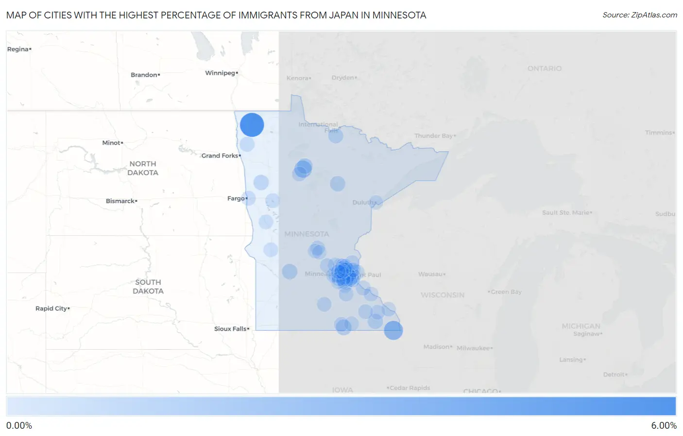 Cities with the Highest Percentage of Immigrants from Japan in Minnesota Map