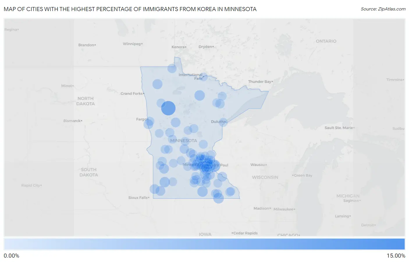 Cities with the Highest Percentage of Immigrants from Korea in Minnesota Map