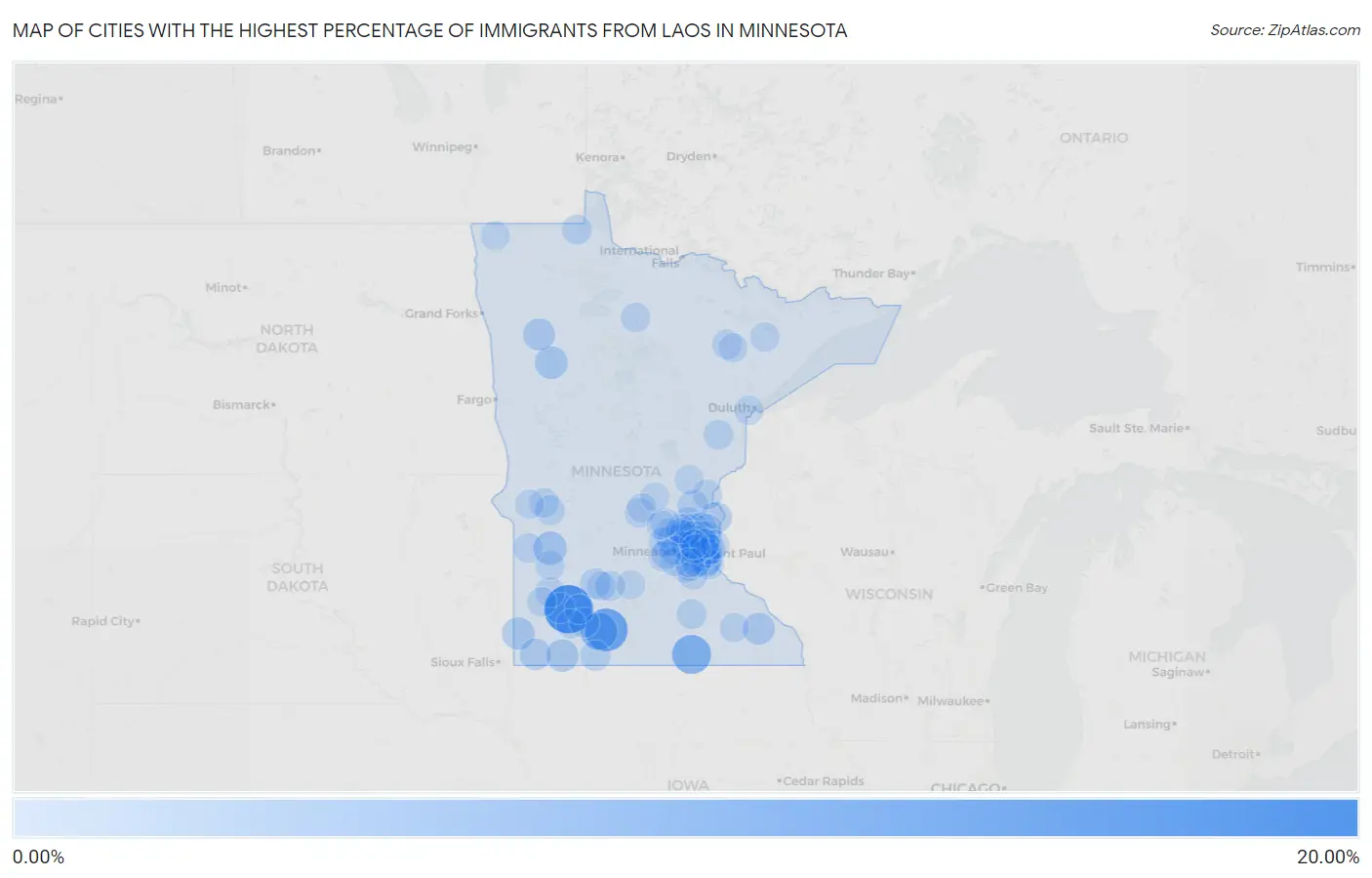 Cities with the Highest Percentage of Immigrants from Laos in Minnesota Map